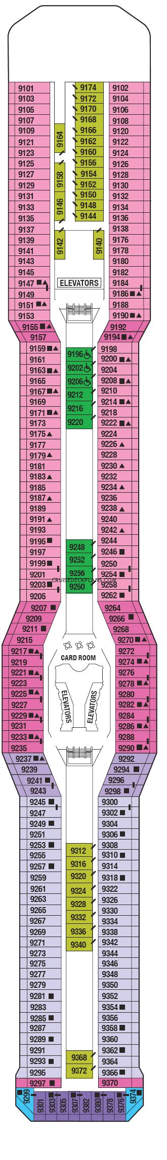 Celebrity equinox deck plans - Veranda: Balcony cabins on Celebrity Equinox are known as Veranda. They run 194 square feet with 54-square-foot balconies and can be found on decks 6 to 9. Balcony furniture consists of a round ... 